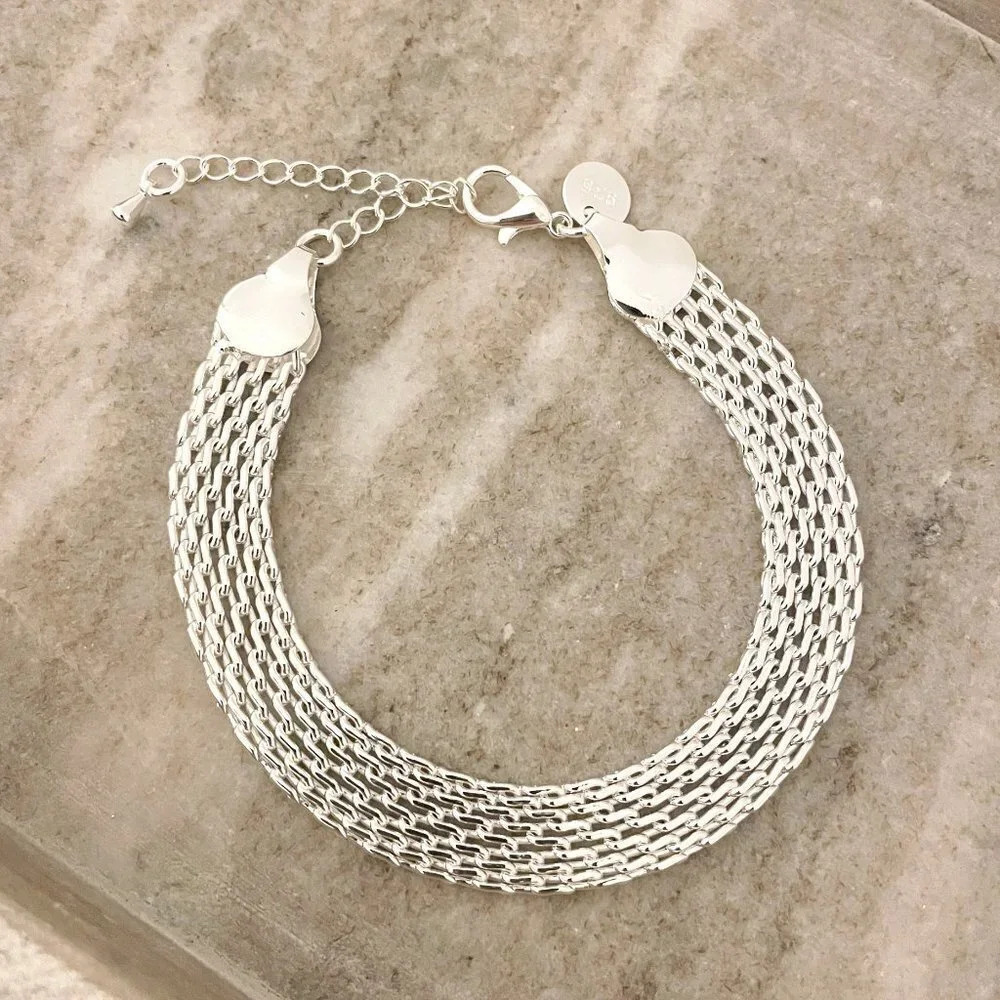 925 Sterling Silver Mesh Bracelet Wide Chunky Thick Bracelet Large Bracelet